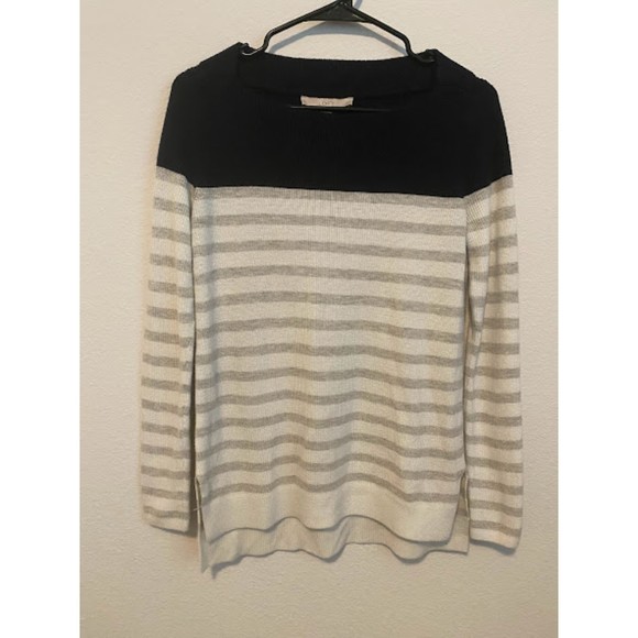 LOFT Striped Color Block Boatneck Sweater Medium - Picture 5 of 8